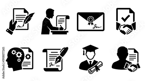 Legal Agreements and Education Symbols on a White Background