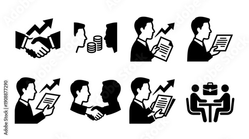 Business partnership and negotiation icons depicting growth and success concepts