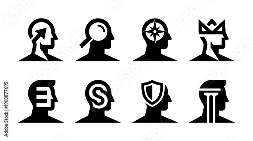 Conceptual Icons Representing Human Mind, Ideas, and Cognitive Processes in Black and White