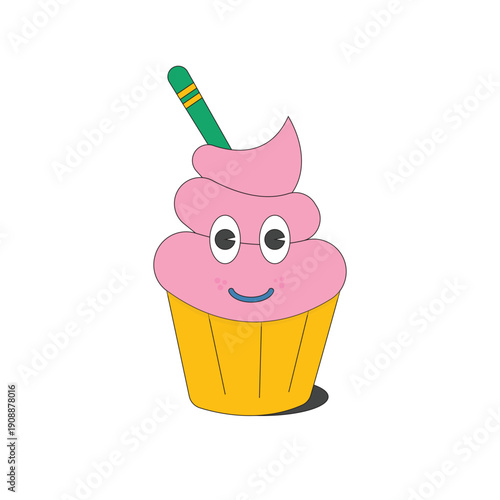 Illustration cup ice cream retro pink sweet smooth unique isolated