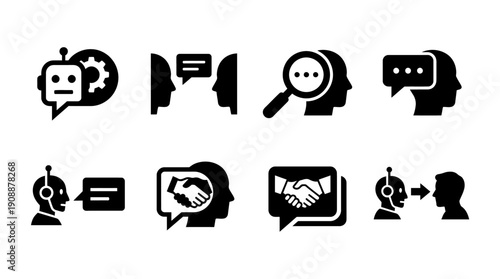 Artificial Intelligence Communication and Human Interaction Icons Set
