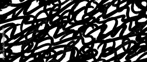 Seamless grunge brush stroke doodled texture. Rough sketched scrawl background. Repeated hand drawn abstract scribbles pattern. Black bold pencil chalk or crayon squiggle lines wallpaper. Vector