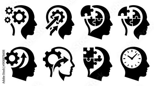 Set of icons representing different aspects of human thinking and cognition