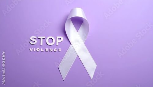White ribbon against violence on soft purple background