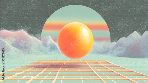 Abstract Aesthetic Scene with Sphere and Japanese Zen Garden in Sunlight