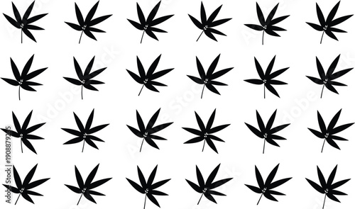 Cannabis Leaf Silhouette Pattern Collection in Black and White, Marijuana Hemp Plant Icon Set, Botanical Vector Illustration Bundle