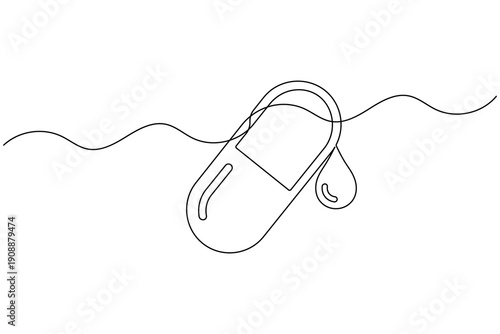 Water Drop with Pill Continuous Line Liquid Medicine Vector