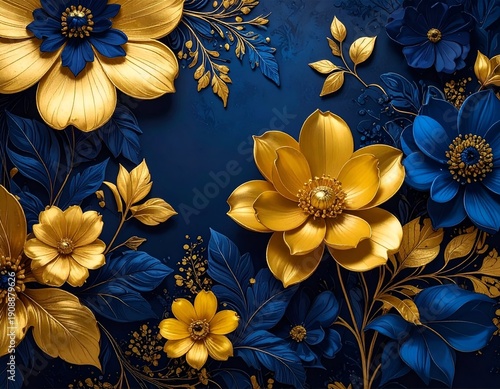 Opulent blue and gold floral arrangement