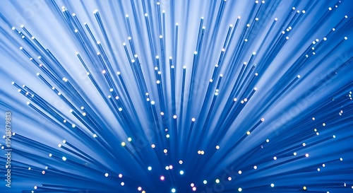 Blue fiber optic cables with glowing ends blue cables technology communication