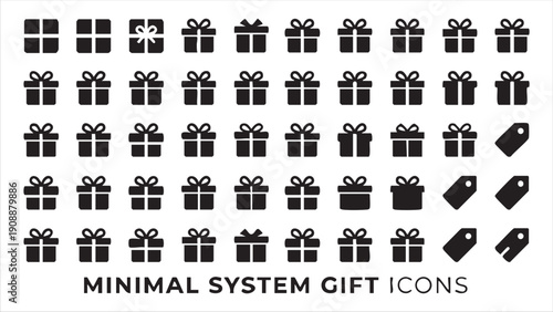 Minimal system gift box icons collection for design, present and celebration elements