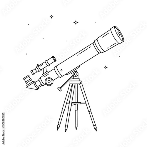 Telescope on tripod stands against starry sky for stargazing and astronomy exploration in the night