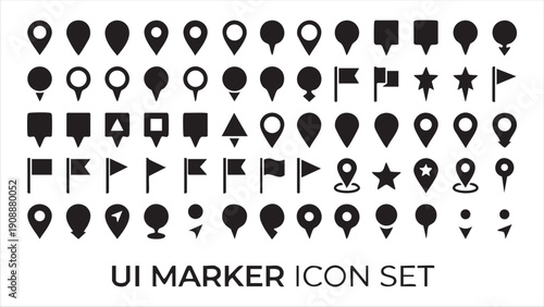 Ui marker icon set with different pin shapes and map pointers for navigation