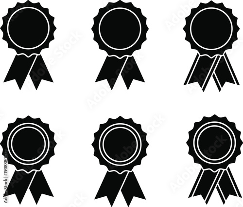 Award ribbons collection with medallion design, recognition prize symbols, achievement vector illustration, honor badge graphic, competition reward emblem