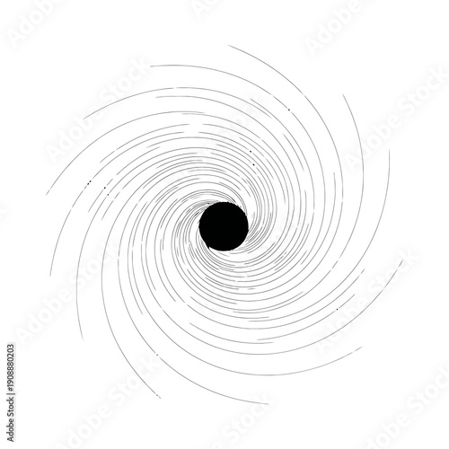 Black hole vortex with swirling dotted lines on white background abstract cosmic phenomenon