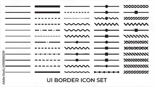 Set of ui border line icons with various patterns and styles