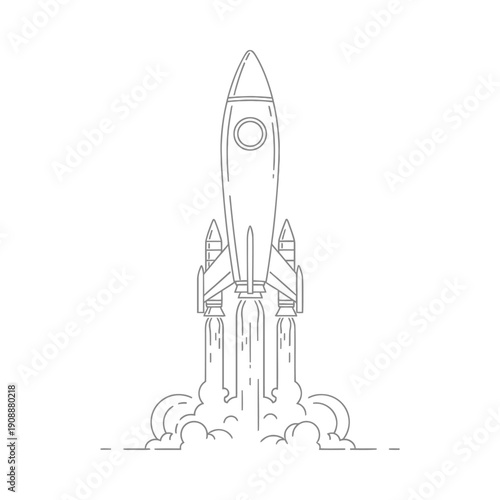 Rocket ship launching into sky with flames and smoke futuristic space exploration concept