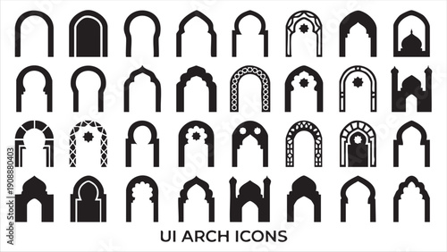 UI arch icons set, various islamic and arabic architectural gateway design elements