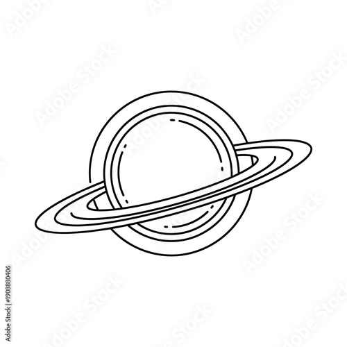 Saturn planet with rings in simple line art isolated on white background illustration for educational or decorative use