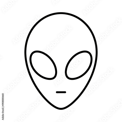 Simple alien face icon black outline on white background futuristic extraterrestrial symbol symbolizing space and ufo concepts