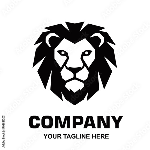 A striking black and white graphic logo featuring a stylized lion's head with a prominent mane, suitable for a company brand.