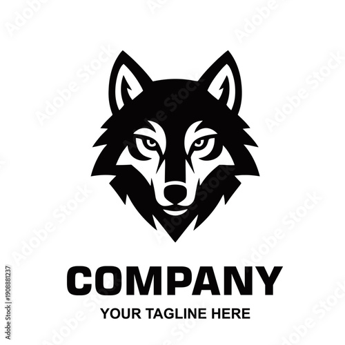 A striking black and white logo featuring a fierce wolf's head with sharp eyes and pointed ears.
