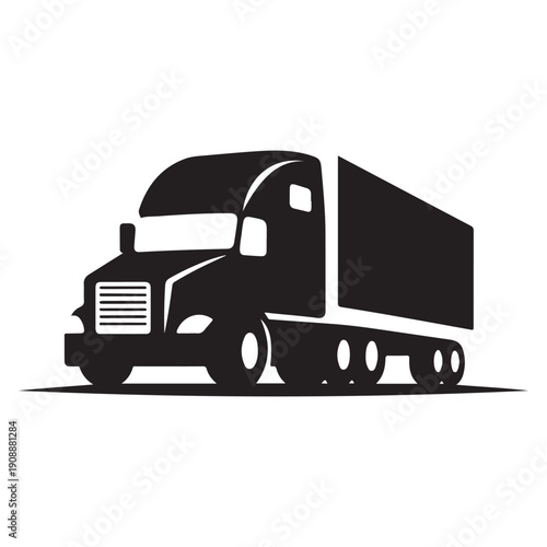 Semi-truck vector silhouette outline logo design concept illustration