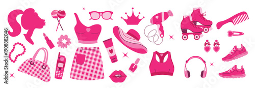  glamorous trendy pink stickers set nostalgic barbiecore