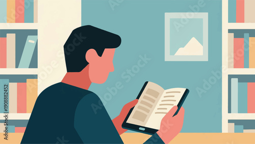 Illustration Of Someone Reading A Book Vector Design Template