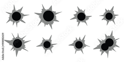 bullet holes torn of gunshot hitting the wall template of