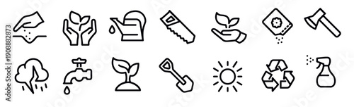 gardening line icons vector