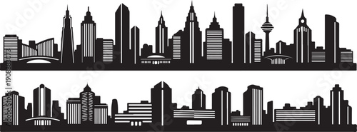 City Skyline Silhouette with Various Buildings and Skyscrapers