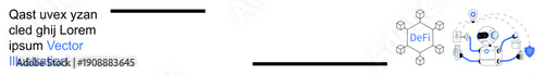 Financial technology, decentralized systems, blockchain networks, online security, digital wallets, transaction management. Visual shows blockchain nodes and a secure wallet. Financial technology