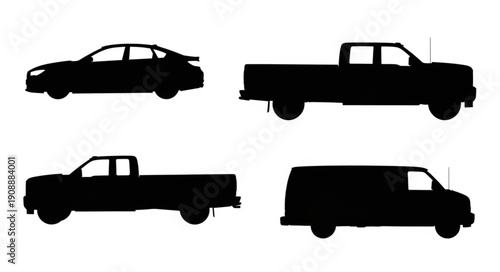 Various Silhouettes of Different Types of Vehicles for Transportation.