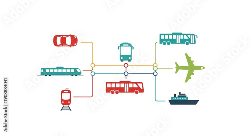 Various modes of transportation connected in a network diagram.