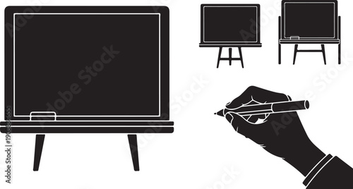 Blackboard and hand drawing with chalk on white background