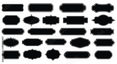 Collection of various black ornamental vintage banner frames and label shapes set