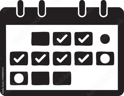 Calendar with checkmarks and circles, representing planning and completed tasks
