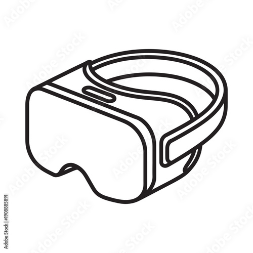 A simple black and white line drawing depicts a virtual reality headset showcasing immersive technology high quality