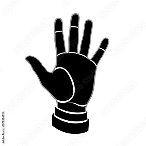 Black Silhouette Hand Open Palm Five Fingers Up, Isolated on White Background
