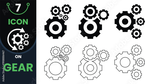Vector business gear icon set on process, gearwheel, mechanism, buttons, service, wheel, tool, maintenance, check, signs