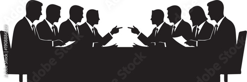 Businessmen in Meeting Discussion at a Conference Table Silhouette