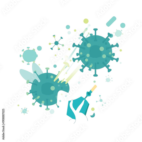 Abstract illustration of immune system fighting off virus cells, symbolizing medical breakthrough and disease prevention