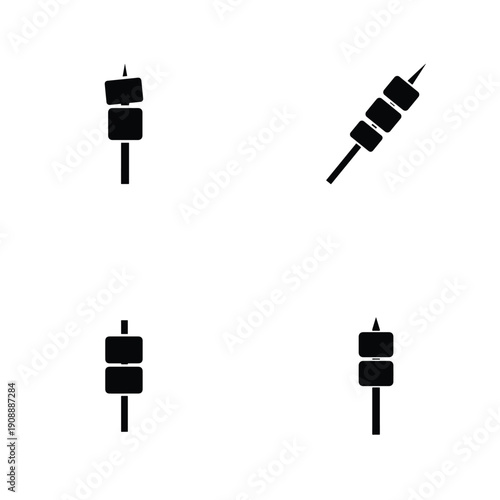 Black silhouette vector skewer icons set isolated on white for barbecue and camping design