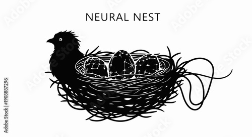 Bird and nest with patterned eggs represent new ideas forming in a creative mind.