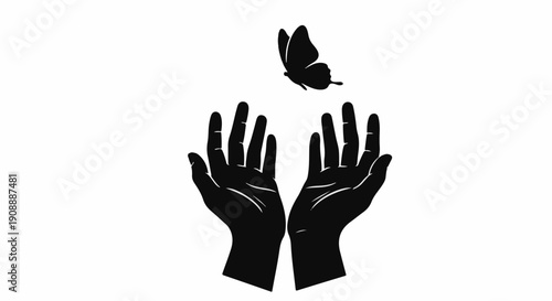 Open hands releasing a butterfly into the sky, symbolizing freedom and new beginnings.