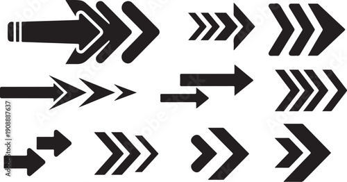 Collection of various black arrow icons on white background
