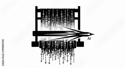 Abstract digital weaving process with binary code and AI concept