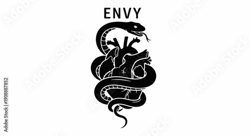 Serpent coiled around a heart, symbolizing envy and desire