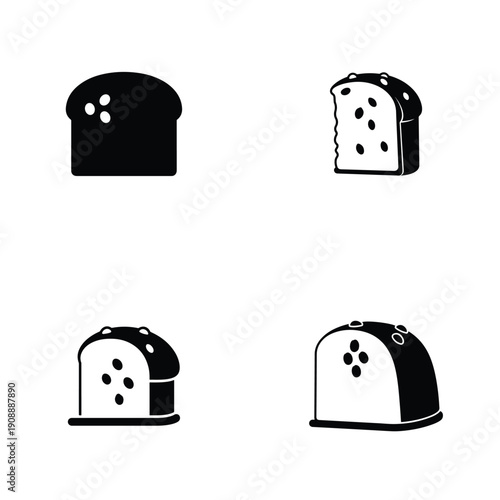 Black and white vector panettone icon set of traditional Italian sweet bread.