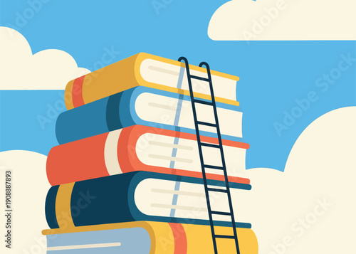 Stacked Books and Stairs Illustrator Artwork Creative Design Template 